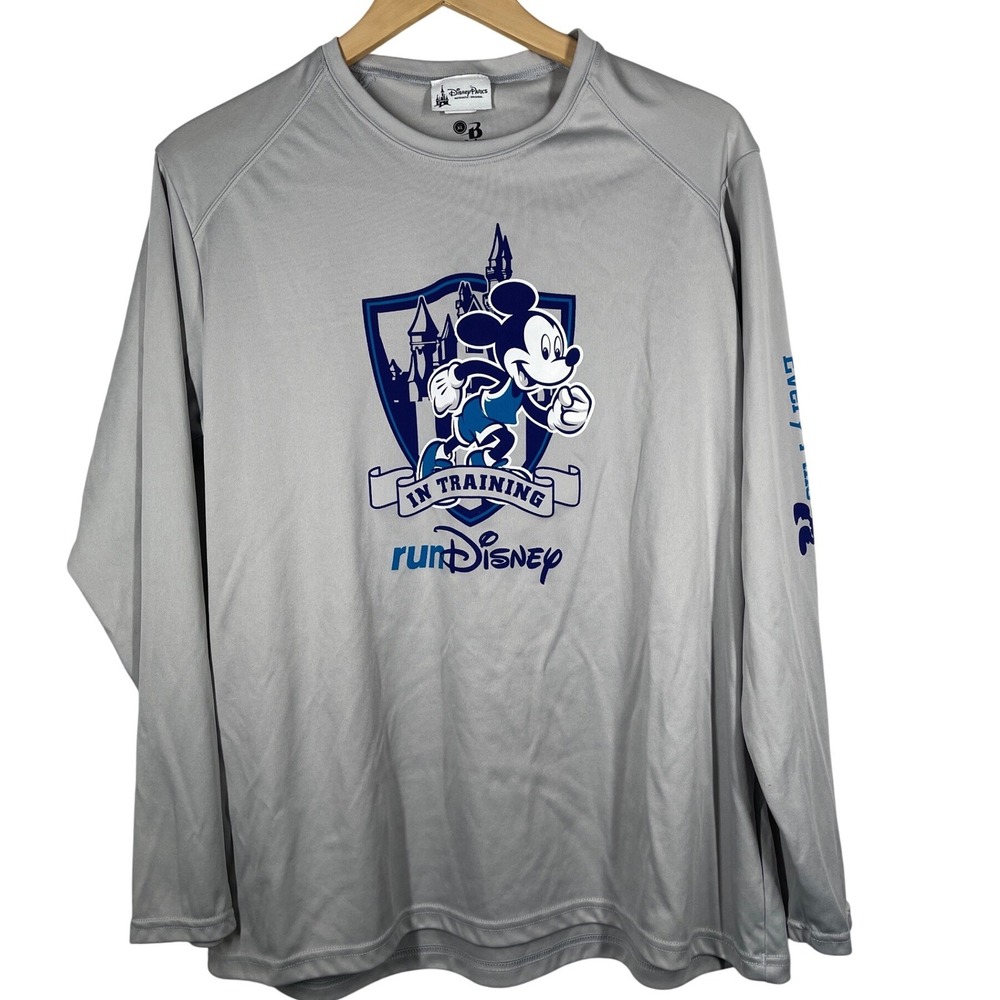 Disney Parks runDisney Mickey Mouse In Training Gray Long Sleeve Shirt Kids XL
